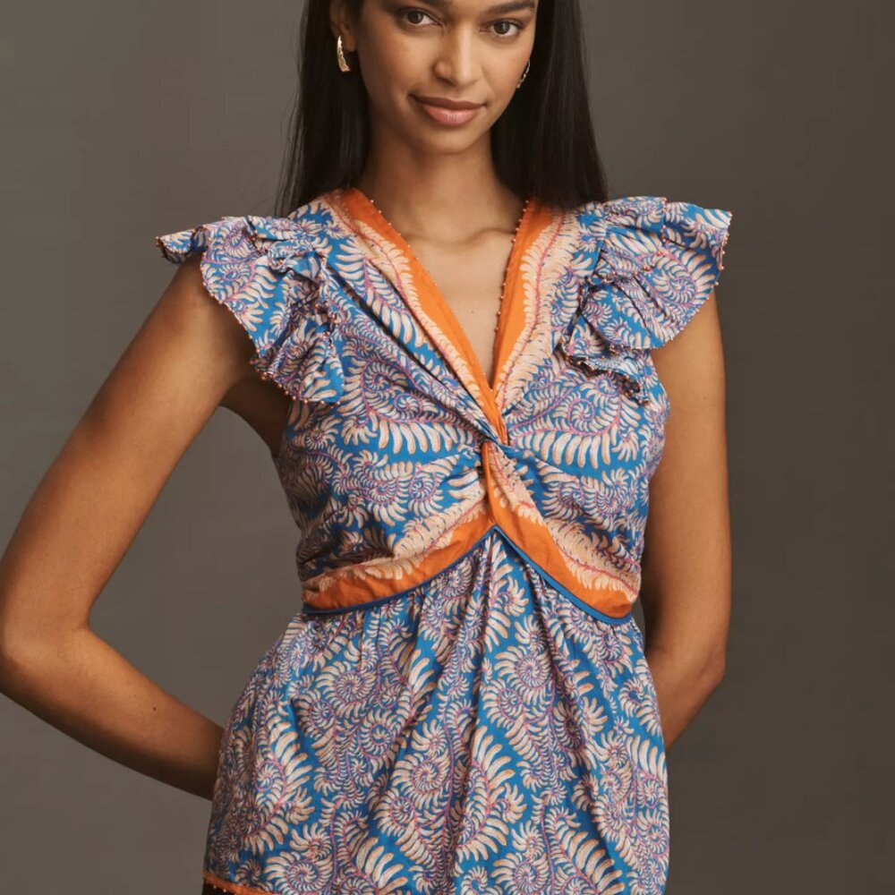 Farm Rio Flutter-Sleeve V-Neck Top Size XS NWT